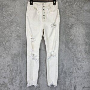 We The Free High Rise Skinny Jeans Womens 28 White Distressed Raw Hem Button Fly